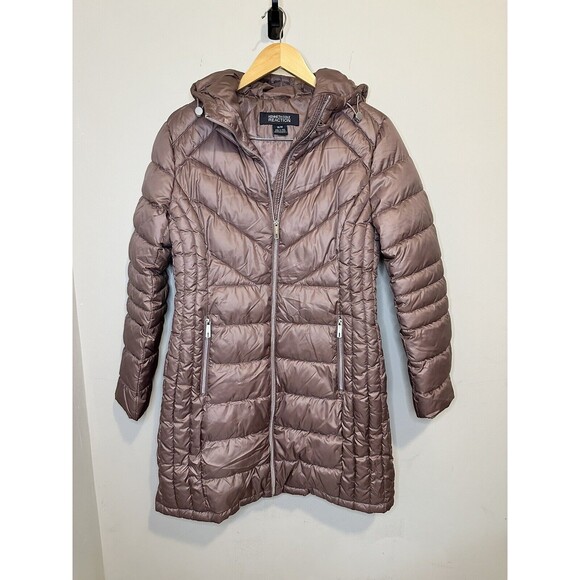Kenneth Cole Reaction Women's size M Quilted Cinched Waist Puffer Coat Hooded - Picture 1 of 6
